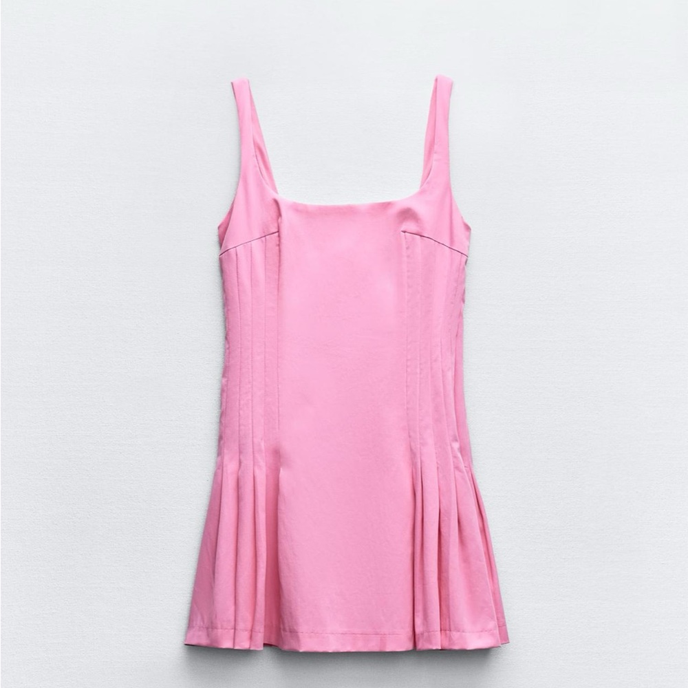 Zara Short Pleated Dress Hot Pink